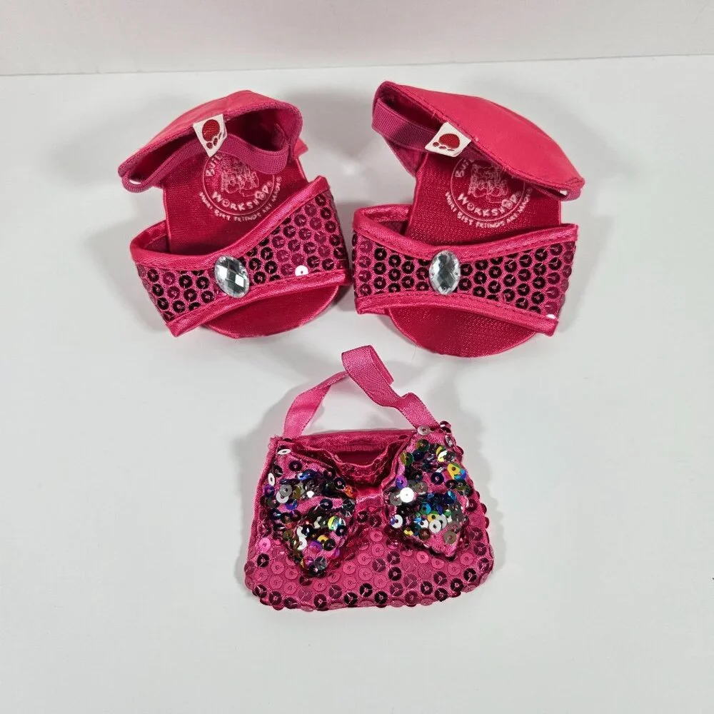 Build A Bear Pink Sandals‎ Shoes 2 Pair & Bag Sequined Sandals Purse Pink Shoes